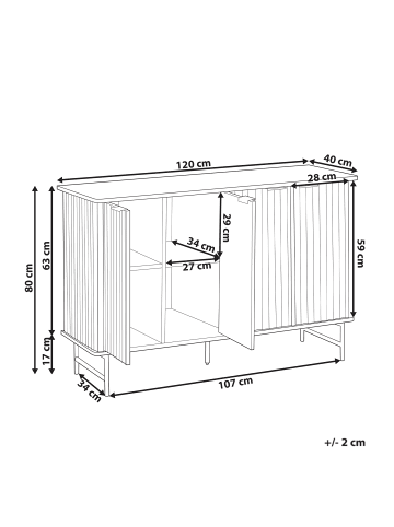 Beliani Sideboard GLASTONBURY in Schwarz - (W) 120 x (H) 80 x (L) 40 cm