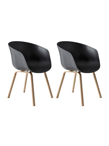 SalesFever Schalenstuhl 2er-Set Kunststoffschale und Metallbeinen in Holzoptik in Schwarz