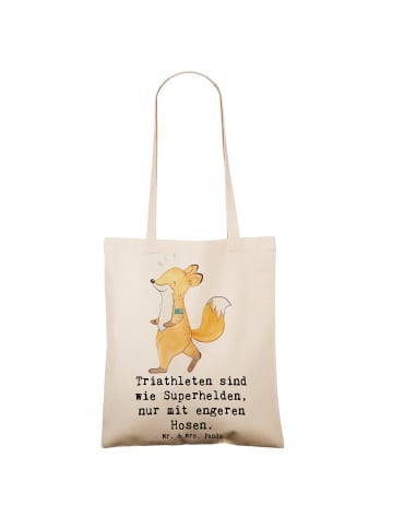 Mr. & Mrs. Panda Tragetasche Triathlon Superheld mit Spruch in Creme