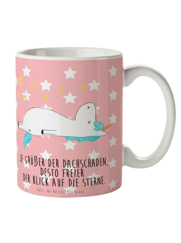 Mr. & Mrs. Panda Kaffeetasse Einhorn Sternenhimmel mit Spruch in Rot Pastell