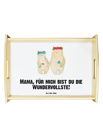 Mr. & Mrs. Panda Serviertablett Bären mit Blumenkranz mit Spruch in Weiß