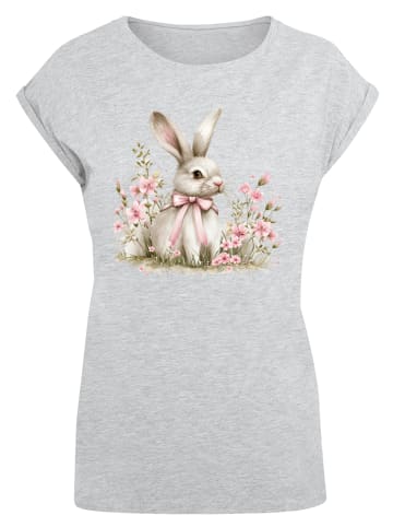 F4NT4STIC T-Shirt Niedlicher Osterhase mit Blumen in grau meliert