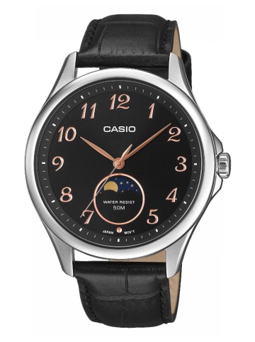 Casio Herren-Armbanduhr Edelstahl Mondphase Schwarz / Silber