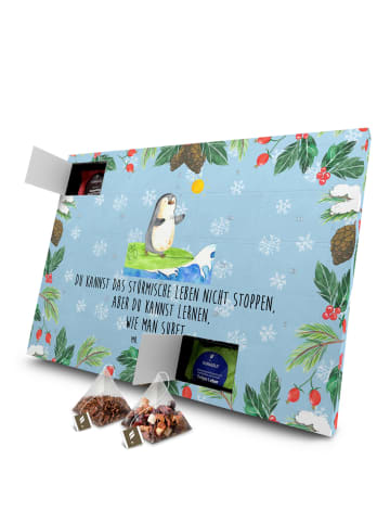 Mr. & Mrs. Panda Adventskalender Pinguin Surfer mit Spruch in Eisblau