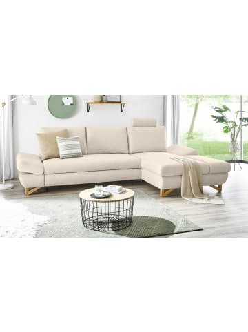 Furn.Design Ecksofa creme Velours, Sofa mit Bettfunktion und Stauraum 284 cm