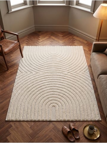 KADIMA DESIGN Hochflorteppich 3D Bögen Boho Waschbar Wohnzimmer in Creme