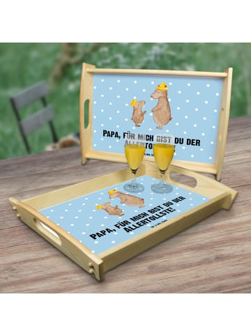 Mr. & Mrs. Panda Servierplatte Bären mit Hut mit Spruch in Blau Pastell