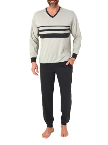 NORMANN Langarm Schlafanzug Pyjama Bündchen Frontstreifen Übergrößen in grau