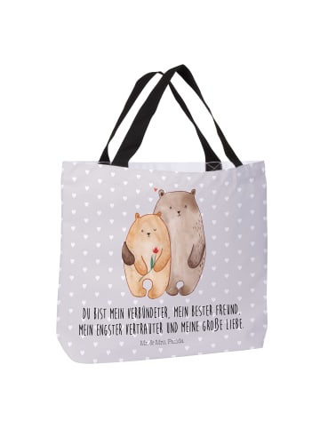 Mr. & Mrs. Panda Tote Bag Bären Liebe mit Spruch in Grau Pastell