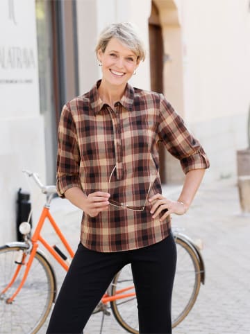 Sieh an! Schlupfbluse in camel-schwarz-kariert