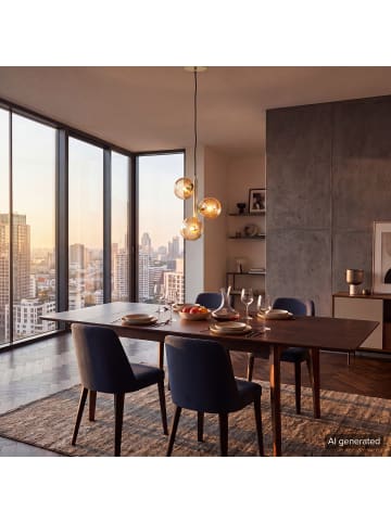 home24 Pendelleuchte KJUL 3-flammig in Metall Gold glänzend / Glas Bernsteinfarben