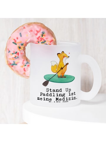 Mr. & Mrs. Panda Kaffeebecher Fuchs Stand Up Paddling mit Spruch in Transparent