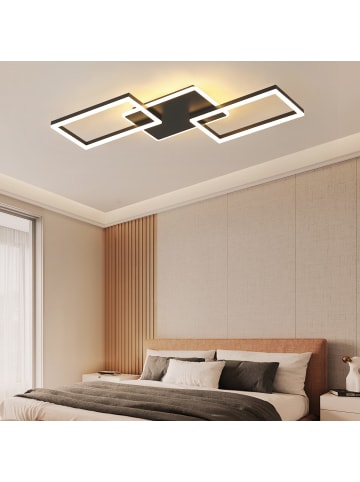 ZMH Deckenleuchte LED in schwarz 3-flammige eckig 64W dimmbar Wohnzimmerlampe L 80cm