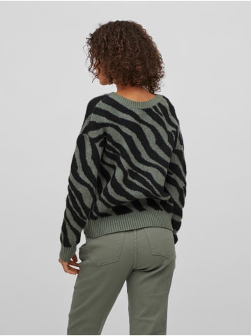 Vila Kuscheliger Strickpullover Jacquard Zebra Animal Muster VIRIL FEAMI in Grün