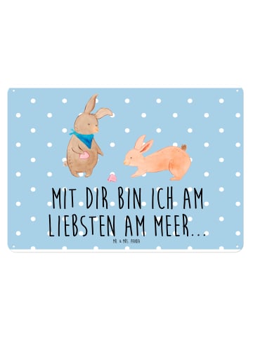 Mr. & Mrs. Panda Blechschild Hasen Muschel mit Spruch in Blau Pastell