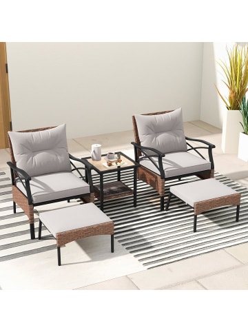COSTWAY 5 tlg. Polyrattan Gartenmöbel Set mit Kissen in Braun