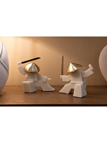 Mauro Ferretti Samurai-Figur aus beigefarbenem und goldfarbenem Kunstharz, 19 x 8 x 18 cm