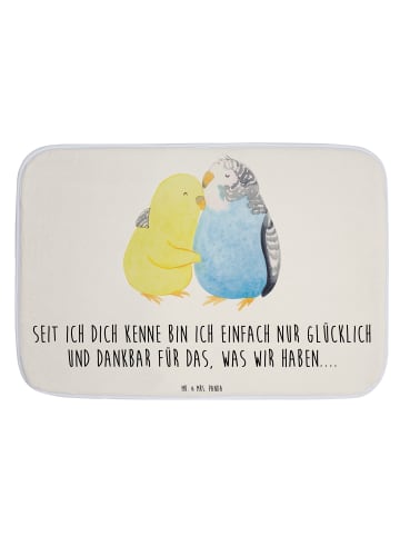 Mr. & Mrs. Panda Badteppich Wellensittich Liebe mit Spruch in Weiß