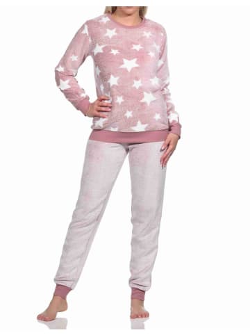 NORMANN langarm Schlafanzug Bündchen Sterne Coralfleece - 76763 in rosa