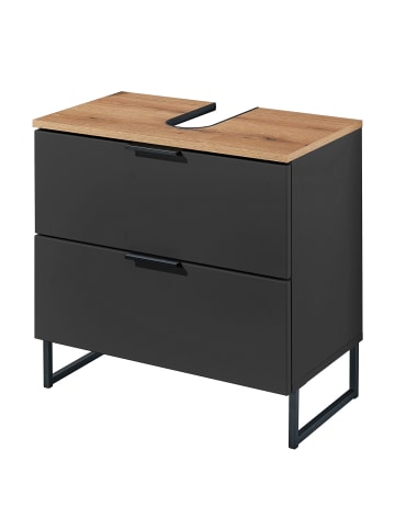home24 home24 Waschbeckenunterschrank mit 2 Schubkästen aus Holzwerkstoff im modernen Stil in Matt Schwarz