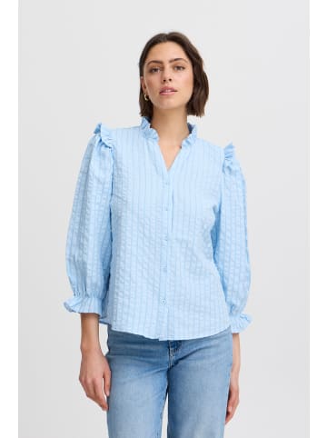 ICHI Kurzarmbluse IXSANJA MS 20123069 Bluse mit Rüsschen in Blau