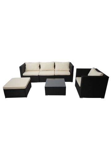 MCW Poly-Rattan-Garnitur Busto, Schwarz, Kissen creme