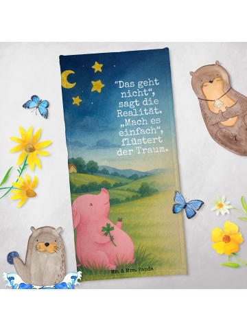 Mr. & Mrs. Panda Badhandtuch Schwein Glück Design mit Spruch in Weiß