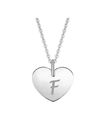 ONE ELEMENT Herz mit Gravur F Buchstaben Anhänger aus 333 Weißgold in silber