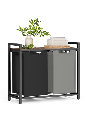 VASAGLE Wäschebehälter Brenta in Vintagebraun-schwarz-grau - (B)33 x (H)72 x (T)73 cm