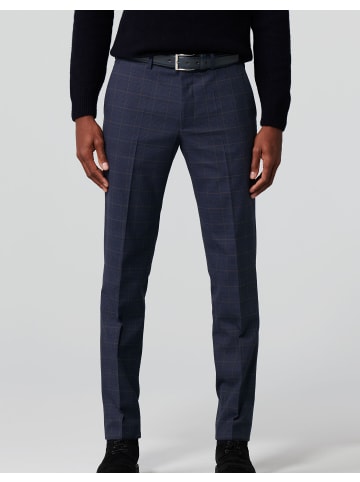 Meyer Chino-Hose Baumwoll-Woll Check Chino in marine