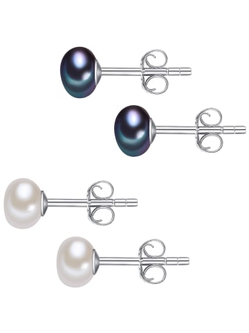 Lulu & Jane 2er Set Ohrstecker Sterling Silber Süßwasser-Zuchtperle weiß blau in multicolor