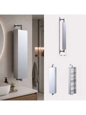 relaxdays Spiegelschrank in Silber – (B)25 x (H)120 x (T)12 cm