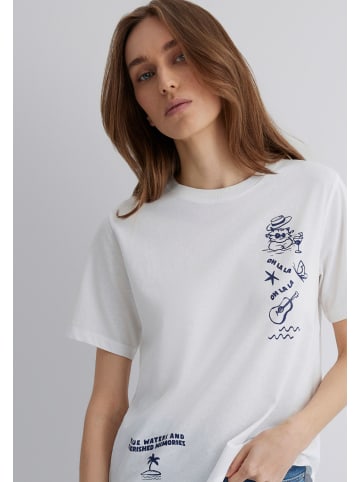 Mavi Jeans T-Shirt mit Design Aufdruck Vacation Time in Weiß