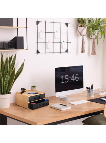 relaxdays Schreibtisch Organizer in Natur/ Schwarz - (B)25 x (H)15 x (T)20 cm