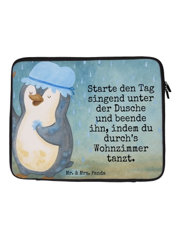 Mr. & Mrs. Panda Laptop Tasche Pinguin Duschen Design mit Spruch in Weiß