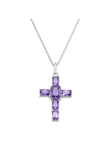 Giorgio Martello Milano Kette Anhänger Kreuz Mit Zirkonia Oder Kristallstein in Lila