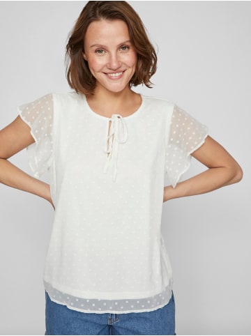 Vila Transparente Shirt Bluse mit Tupfenmuster und Schnürdetail in Weiß