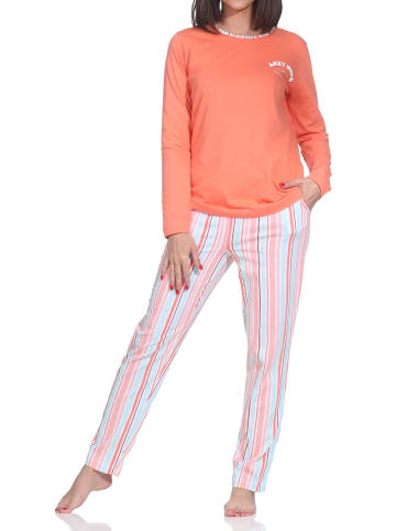 NORMANN Schlafanzug langarm Streifenoptik Übergrösse in orange