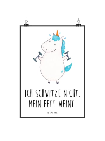 Mr. & Mrs. Panda Poster Einhorn Fitness mit Spruch in Weiß