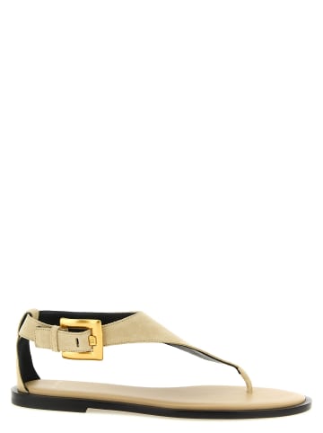 balmain Beige Kalbsleder Flach Sandalen