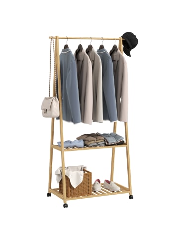 HOMCOM Garderobenständer-84,5L x 43,5B x 158H cm-Naturholz