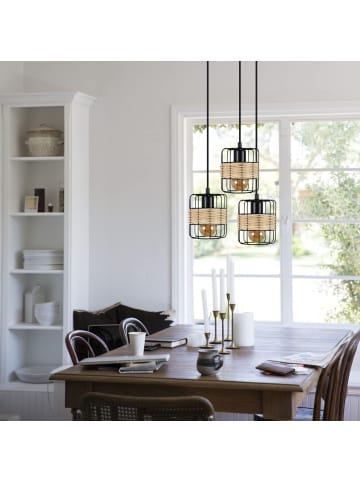 ZMH Pendelleuchte 3-flammige E27 in Schwarz Rattan rund Vintage