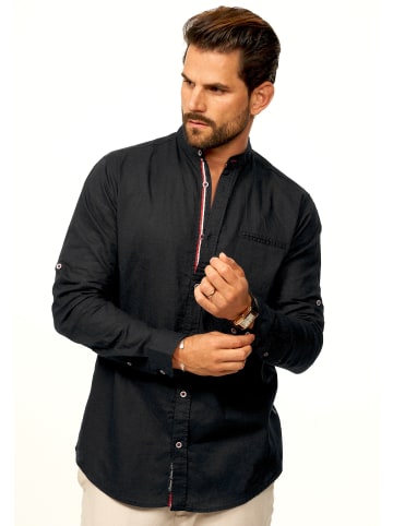 behype Langarmhemd - aus Leinen im Regular-Fit mit Stehkragen in Schwarz