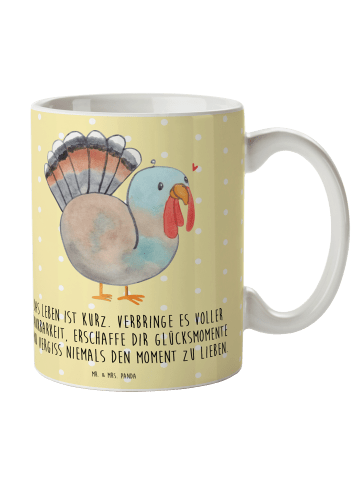 Mr. & Mrs. Panda Becher Thanksgiving Truthahn mit Spruch in Gelb Pastell