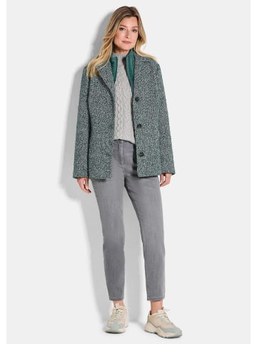 GOLDNER Kurzgröße:  Bouclé-Jacke Moderne Wolljacke mit Steppeinsatz in smaragd / weiß / gemustert