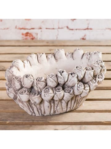 AltoBelli Blumentopf ROSARIO Schale Antik Weiß Patina Oval Zement 30x14 cm