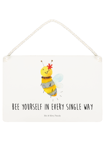 Mr. & Mrs. Panda Schild Biene Blume mit Spruch in Weiß