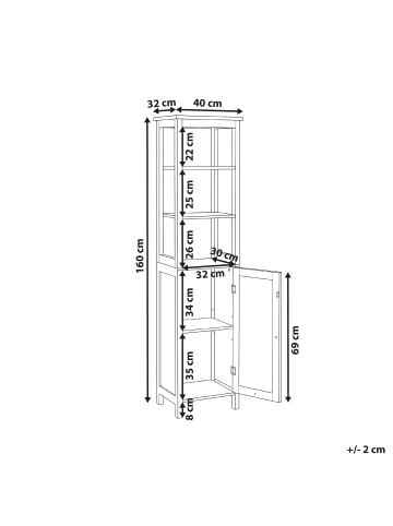 Beliani Badezimmerschrank FUTALEUFU in Weiß - (W) 40 x (H) 160 x (L) 32 cm