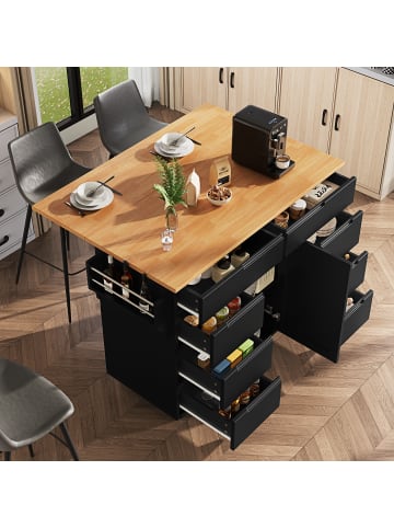 ABRIHOME Ausziehbarer Küchenwagen mit Rollen und Arbeitsplatte in Schwarz