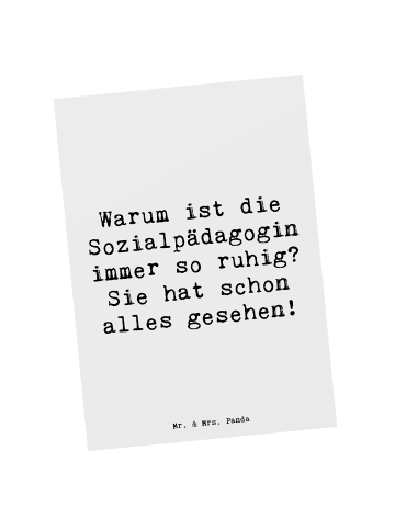 Mr. & Mrs. Panda Postkarte Spruch Sozialpädagogin Ruhe mit Spruch in Weiß